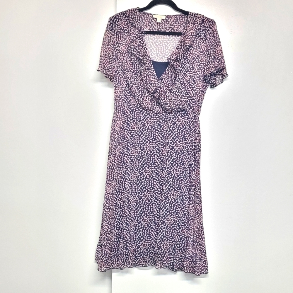 Prelude midi lined blue confetti wrap vneck ruffle dress size 10